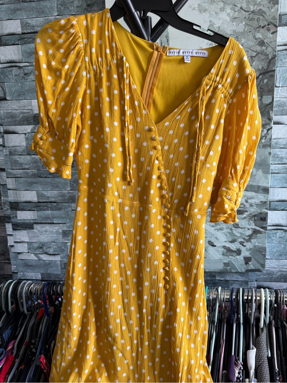 HYFVE Mustard Yellow Polka Dot Midi Dress